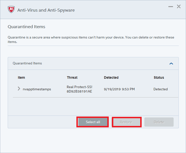 restore files from quarantine