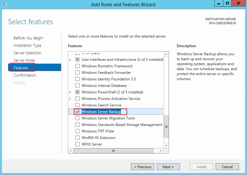 Windows Server Backup Installation