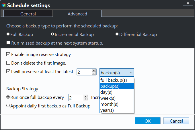 Backup Scheme Menu