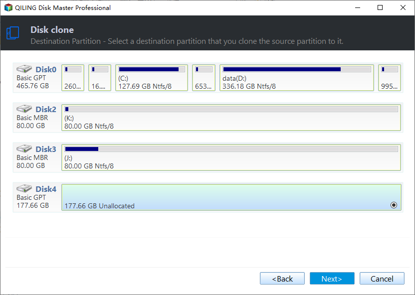 Choose Destination Unallocated HDD