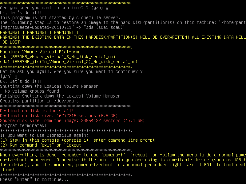 Clonezilla Destination Disk Is Too Small