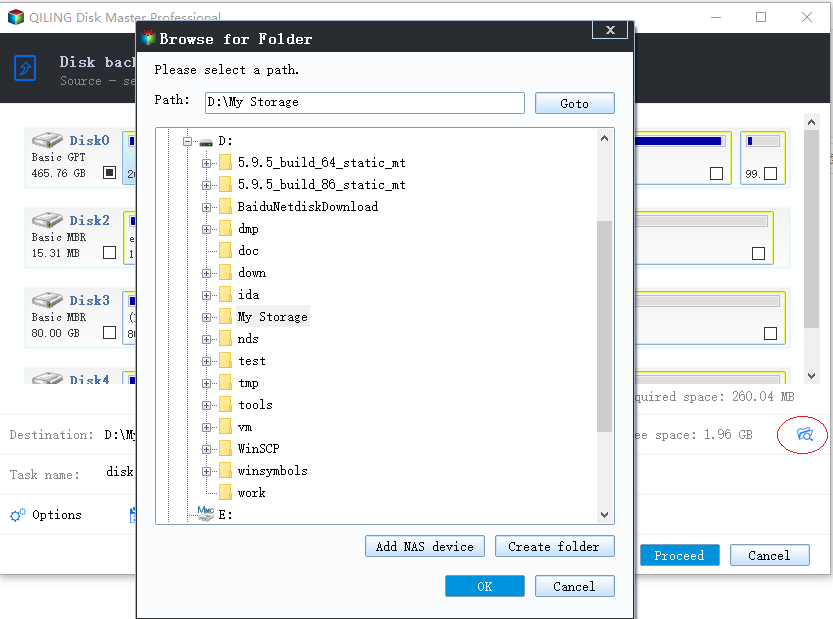 Choose Backup Destination