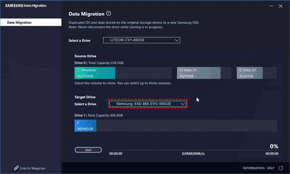 Samsung Data Migration Choose Target Drive