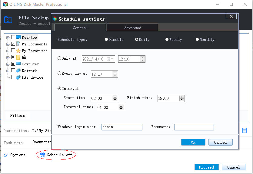 Schedule Settings General