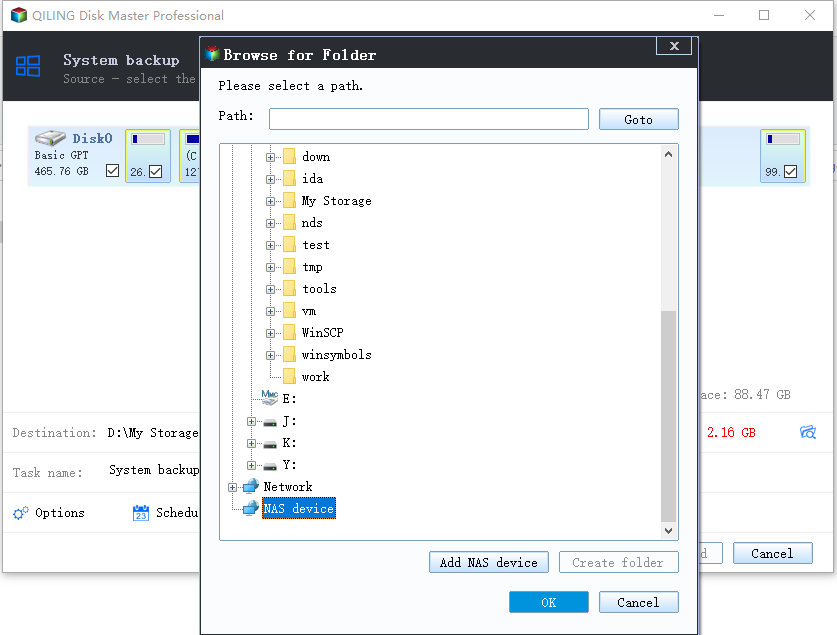 Select Backup Destination