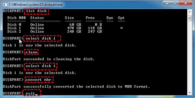 Convert to MBR via CMD