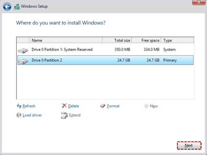 Select Primary Partition