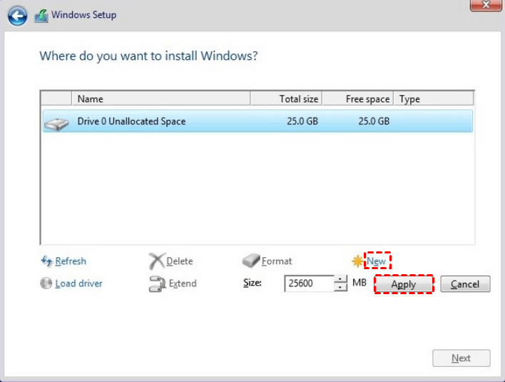 Select Unallocated Space